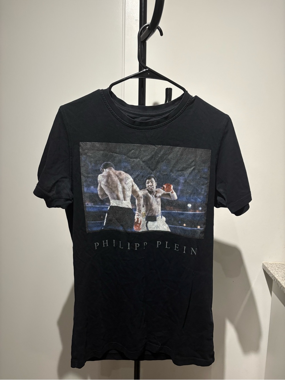 Philipp Plein Black Short Sleeve Tee with Boxing Ring Graphic